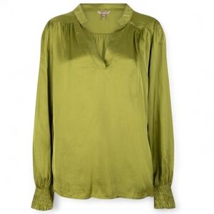 Esqualo Lime Green Satin V-Neck Blouse - Size 12